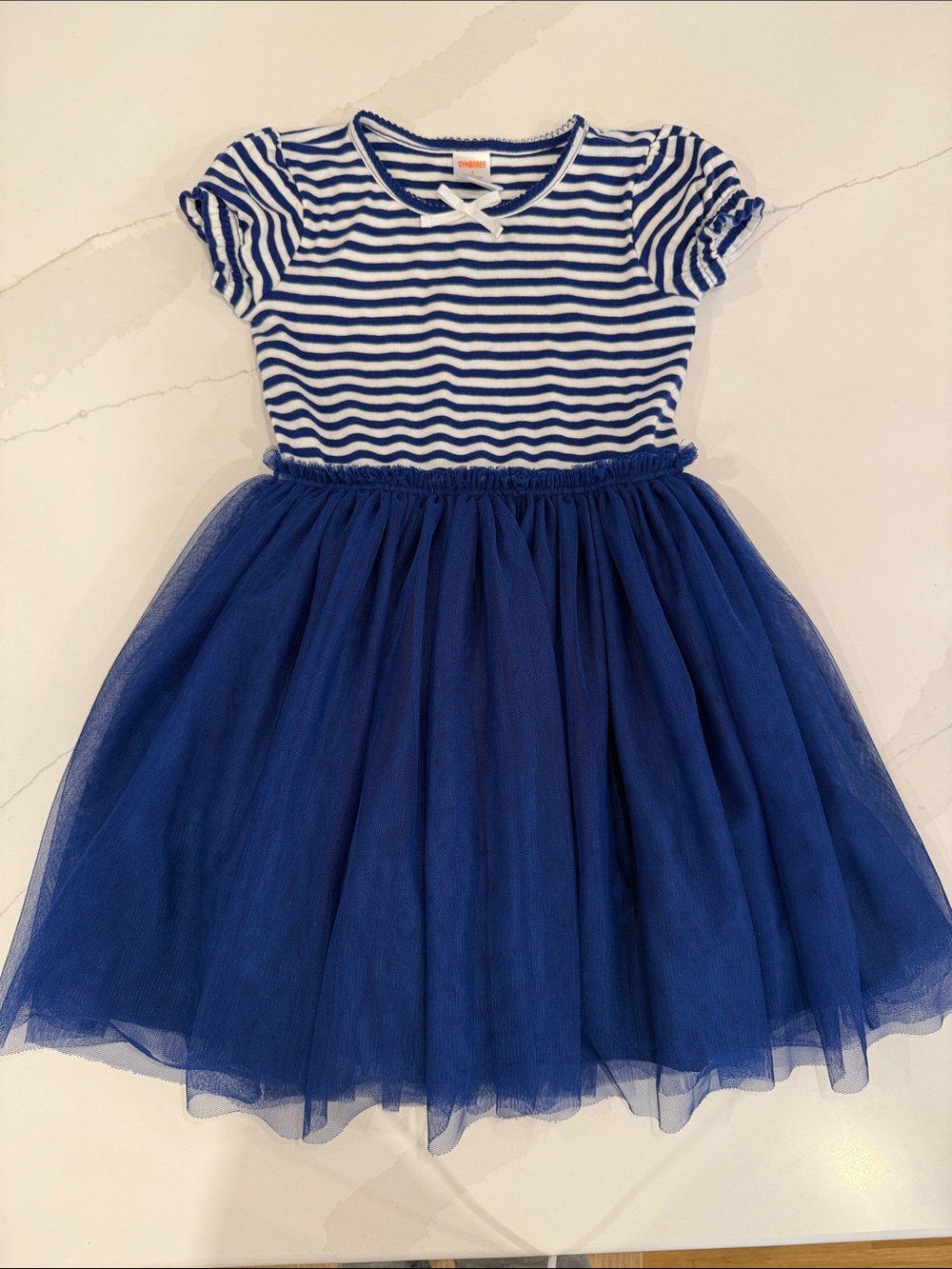Gymboree Girls Blue & White Tulle Short Sleeve Dress